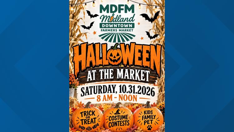 Families celebrating Halloween at Midland Downtown Farmers Market